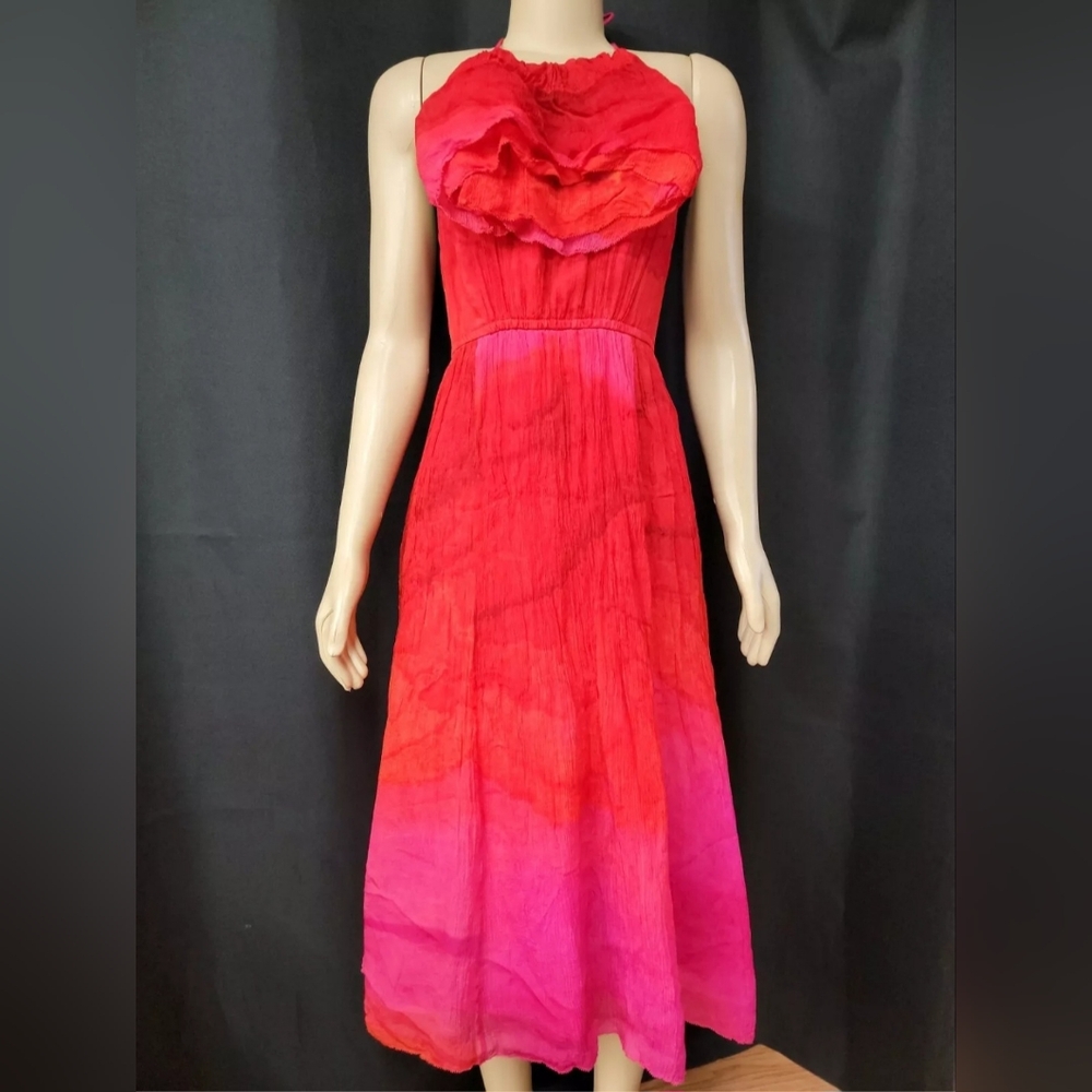 Tracy Reese for Anthropologie Halter Red Pink Watercolor Womens Dress Sz 2